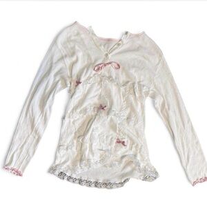 Elegant White and Pink Long Sleeve Top